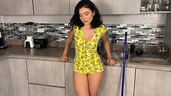 A Tattooed Latina Beauty Gets Stuck In A Kitchen Drawer In This Amateur Video.